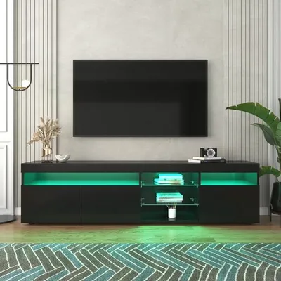 Produktbild von Odikalo TV-Schrank Sideboard Lowboard Lagerschrank Hell Panel 16 -LED Weiß/Schwarz 180cm