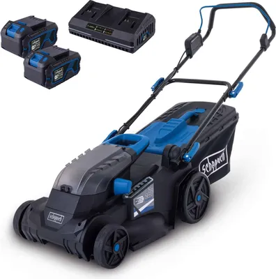 Produktbild von Scheppach Akku-Rasenmäher Set BC-MP380-X inkl. 2x 4Ah Akku + 4,5A Doppelladegerät | 38 cm Schnittbreite | 45 L Fangbox | 6 Stufen Schnitthöhen