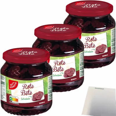 Produktbild von Gut & Günstig Rote Bete Scheiben im Bundschnitt mit Zwiebeln 3er Pack (3x430g ATG) + usy Block