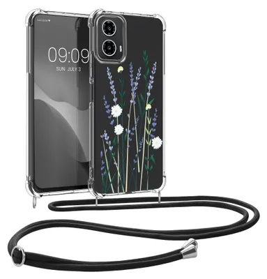 Produktbild von kwmobile Necklace Case kompatibel mit Motorola Moto G34 5G Hülle - Silikon Cover mit Handykette - Lavendel Grün Transparent Blumenhalme Lavendel