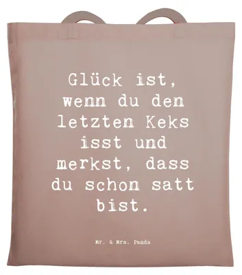 Produktbild von Mr. & Mrs. Panda Tote Bag Spruch Glück Erfüllung - Braun Pastell - Geschenk, Motivation, Lächeln, Lebensfreude, Jutebeutel, Freude, Zufriedenheit, Stoffbeutel, Gefühl