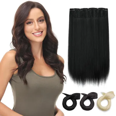 Immagine prodotto di Estensione per capelli a clip, 1 treccia, 30 cm, capelli sintetici lisci, colore nero, con 5 clip