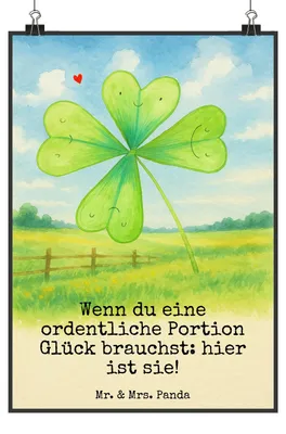 Produktbild von Mr. & Mrs. Panda Bild Blume Kleeblatt Design DIN A0 - Weiß - Geschenk, Glück, Umzug, Kunstdruck, Plakat, drucke, Glücksbringer, Jobwechsel, wanddeko, Motivation, Garten