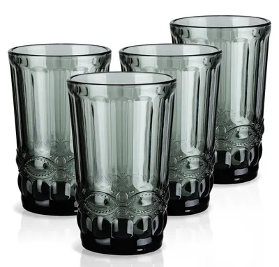 Trinkgläser-Set, 4er, 410 ml, Grau, Reliefmuster