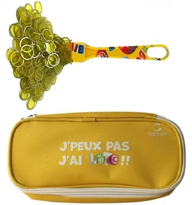 Image de Kit loto bingo 3 en 1 : trousse jaune + baton magnetique jaune + 100 pions - cartaloto - accessoires jeu, materiel