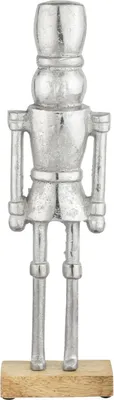 Produktbild von Marrakesch Figur Nussknacker silber 32cm | Edle Weihnachtsdeko Tischdeko aus Alu mit Holzsockel | Moderne Deko Aufsteller als Fensterbankdeko | Skandinavische Adventsdeko für Tisch Regal & Fensterbank