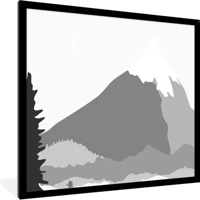 Produktbild von MuchoWow® Gerahmtes Poster Illustration - Berg - Schwarz - Weiß 40x40 cm - Poster mit Schwarzem Bilderrahmen Wandposter Rahmen Foto Bilder - Mit Rahmen - Wanddekoration Schlafzimmer