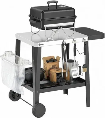 Productafbeelding van Keukentrolley met wielen - Serveertrolley buitenkeuken - Buiten koken - Inklapbaar zijrek - 115 x 67.5 cm - Zwart