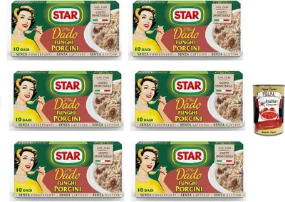 Produktbild von 6x Star dado funghi porcini brodo Steinpilze Suppenwürfel Brühe 10 pz + Italian gourmet polpa 400g