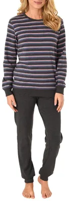 Produktbild von Damen Pyjama mit Bündchen in Kuschel Interlock - Streifenoptik - auch in Übergrössen 96121 ; anthrazit-melange , 36/38