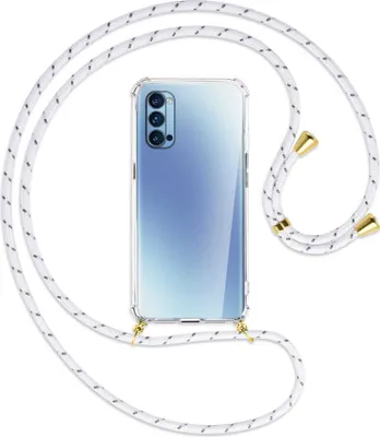 Produktbild von Handykette Backcover-Schutzhülle mit Band (Metall goldfarben) für Oppo Reno4 Pro 5G - weiß/grau