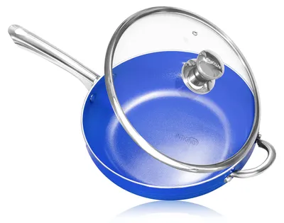 Bratpfanne 28 cm, keramisch, antihaft, mit Glasdeckel, blau