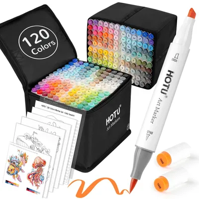 Alkoholmarker-Set, 120 Farben, Doppelspitze, mit Tasche