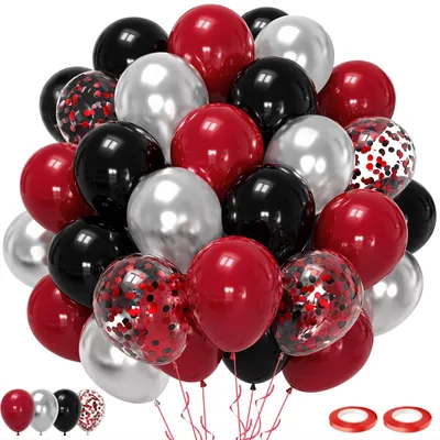 60 Latexballons 30,5 cm, Rot-Schwarz-Silber, Party-Deko