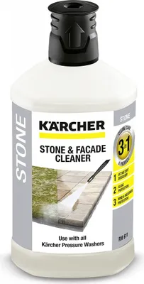 A bottle of Kärcher Stone & Facade Cleaner.