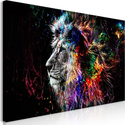 Produktbild von Wandbild Mega XXXL Tiere 250x125 cm Einteiliger XXL-Format Kunstdruck zur Selbstmontage Leinwandbilder moderne Bilder DIY Wanddekoration Wohnung Deko Löwe bunt Gesicht Abstrakt g-C-0269-ak-e
