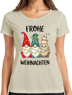 Produktbild von Frohe Weihnachten Weihnachtswichtel Lichterkette Niedlich Gnom Damen T-Shirt, Natur, XL