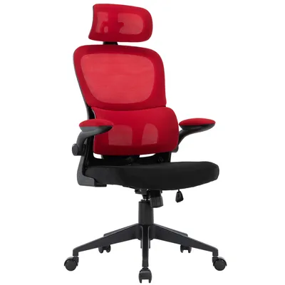 Produktbild von Flexibler Bürostuhl in moderner Mesh-Optik ergonomischer Schreibtischstuhl mit Nacken- und Lordosenstütze Gamingstuhl mit atmungsaktiver Netzrückenlehne und Wippfunktion ,Farbe:Schwarz/Rot