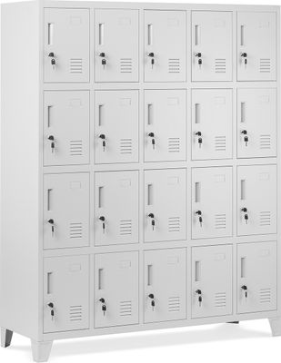 Umkleideschrank 5B4A Fächerschrank Schließfachschrank mit 20 Fächern Wertfachschrank Metall Pulverbeschichtung 172 cm x 136 cm x 45 cm (H x B x T) Farbe: Grau