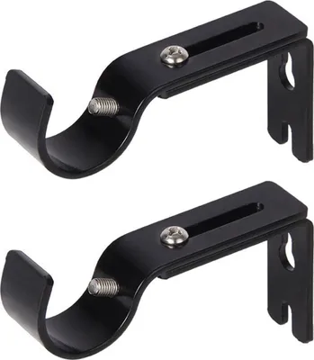 Produktbild von Verstellbare Wandhalterung, 2 Stück Gardinenstangen Halter, Metall Gardinenstange Halterungen Vorhangstange Halterung, Gardinenstangen Wandhalterung mit Schrauben für Gardinenstangen (Schwarz)