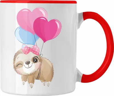 Produktbild von Trendation - Süße Faultier Tasse Geschenk Ballong Geschenkidee Mädchen Coole Grafik (Rot)