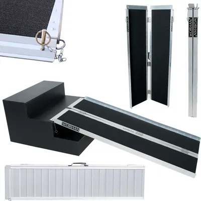 Produktbild von WORHAN® Rollstuhl Rampe klappbar 272kg faltbar Mobil Aluminium rutschfeste Rollstuhlrampe Große Auswahl 153cm (eimal zusammenfalten) 1R5J