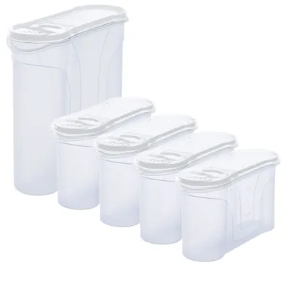 Produktbild von Novaliv Schüttdosen 5er SPARSET Vorratsdosen zum Streuen (1x 4 Liter und 4x 1 Liter) Dosen mit Deckel für Müsli Mehl Zucker Dosen Küchen Organizer Food Box Meal-Prep-Boxen Aufbewahrungsdosen Küche