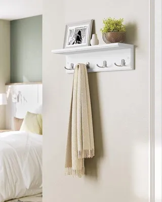 Produktbild von Famanu Wandgarderobe mit Ablage - Weiß mit 4 doppelten Metallhaken
