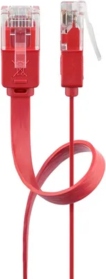 Image de Câble patch plat CAT 6, U/UTP, rouge, 1 m - conducteur en cuivre (CU)