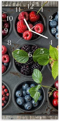 Produktbild von Wanduhr aus Glas mit Motiv Bunte Beeren- 30 x 60 cm - inkl. Aufhängesystem