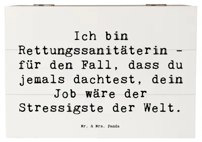 Produktbild von Mr. & Mrs. Panda Truhe Spruch Rettungssanitäterin 22 x 15 cm - Weiß - Geschenk, Schatulle, Hingabe, Kollegin, Berufsgestaltung, Mut, fotobox, Rettungsdienst, Berufsleben