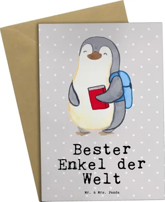 Produktbild von Mr. & Mrs. Panda Grußkarte Pinguin Bester Enkel der Welt - Grau Pastell - Geschenk, Klappkarte, osterkarten, Geschenkidee, dankeskarten, Enkelsohn, Opa, Enkelkind, Oma