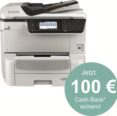 Produktbild von Epson WorkForce Pro WF-C8610DWF - Multifunktionsdrucker - Farbe - Tintenstrahl - A3 (297 x 420 mm) (Original) - A3 (Medien) - bis zu 22 Seiten/Min. (Kopieren) - bis zu 24 Seiten/Min. (Drucken) - 335 Blatt - 33.6 Kbps - Gigabit LAN, USB-Host, NFC, USB 3.0,