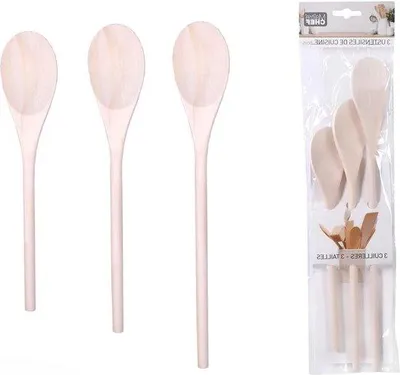 Image de Lot de 3 cuillères en bois de 35 cm - Ustensiles de cuisine