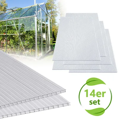 Obrázek produktu pro Ikodm 14x polykarbonátové desky do skleníku, 4 mm, dvojité profilované desky, profilované desky do skleníku