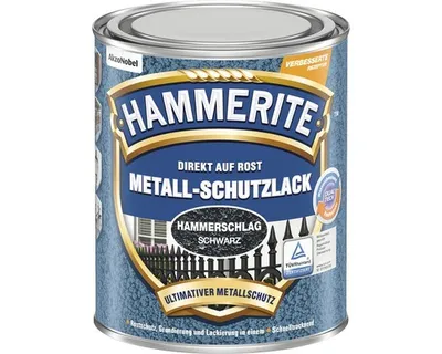 Produktbild von Hammerite Metall-Schutzlack Hammerschlag, Fertig gemischt, Zaun, Möbel, Treppe, Metall, Nicht-eisenhaltiges Metall, Hammerschlag, Schwarz, 10 m²/L, Schwarz