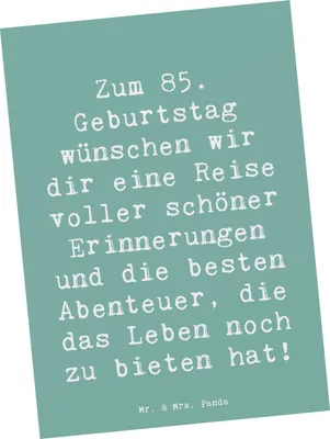 Produktbild von Mr. & Mrs. Panda Postkarte Spruch 85. Geburtstag - Meeresbrise - Geschenk, einzelkarte, Postkarten, neues Kapitel, Liebe und Lachen, Ansichtskarte, Meilenstein, Grußkarte