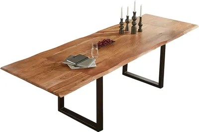 Produktbild von SAM® Esstisch Baumkante Akazie natur 220(320 )x100 Ansteckplatten schwarz ADINA