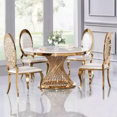 Produktbild von Runder Tisch Goldener Fuß Chrom Rundtisch Tische Esstische Luxus 130cm