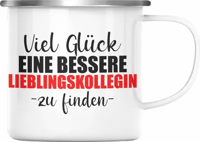 Produktbild von Trendation - Jobwechsel Emaille Tasse Geschenk Kollegin Kollege Lustig Abschiedsgeschenk Sprüche - Viel Gluck Besseren Lieblingskollegin (Silber)