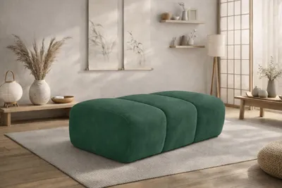 Image de Pouf modulaire tissu velours Bluvel, vert, CROISSANT