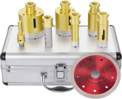 Obrázek produktu pro Sada diamantových vrtáků deluxe - 60mm vrtací pily - Včetně pilového kotouče - 6dílná - Vrtáky a příslušenství pro vrtání do dlaždic - Vrtání do cihel a kamene