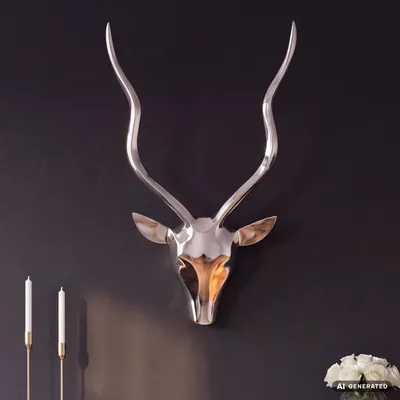 Produktbild von FineBuy Deko Hirschgeweih S Aluminium Wanddeko Landhausstil Silber Metall modern Hirschkopf Landhaus Geweih groß Wohndeko Hirsch außen Wandschmuck, KI-generiertes Bild