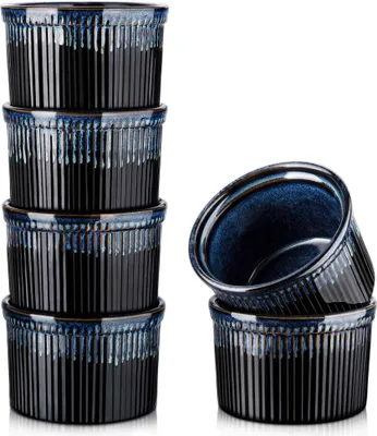 Produktbild von Vancasso Soufflé Förmchen, Glimmer 6 teilig Dessertschale Pastetenförmchen aus Steingut für Muffins, Cupcakes, Creme Brulee, Fondants, 300ml