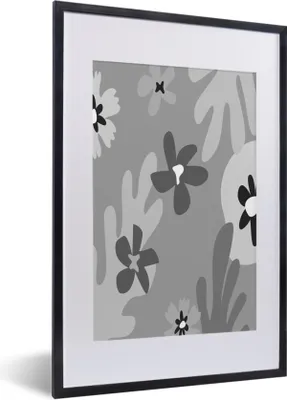 Produktbild von MuchoWow® Gerahmtes Poster Hintergrund - Blumen - Schwarz - Weiß 40x60 cm - Poster mit Schwarzem Bilderrahmen Wandposter Rahmen Foto Bilder - Poster in Rahmen