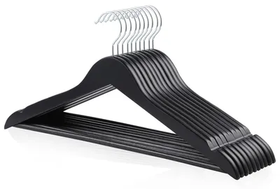 Productafbeelding van A. Eenvoudige houten kledinghangers voor colberts, zwart, 44x22 cm, 10 stuks