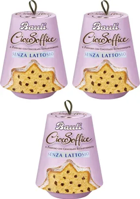 Produktbild von 3x Bauli Il Pandoro CiocoSoffice Senza Lattosio Laktosefreier Weihnachtskuchen mit extra dunklen Schokoladentropfen 700g