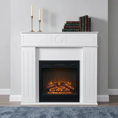 Produktbild von INONEFT Kamin-Vitrine mit lackierten 3 Türen und 3 geheimen Stauräumen, dekorativer Kaminrahmen aus Holz, dekorativer Kamin-Attrappe mit Ablage, weiß