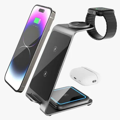 Produktbild von Kabelloses Ladegerät Qi, induktive Ladestation für Handy, kompatibel mit iPhone, Samsung, AirPods und Apple Watch