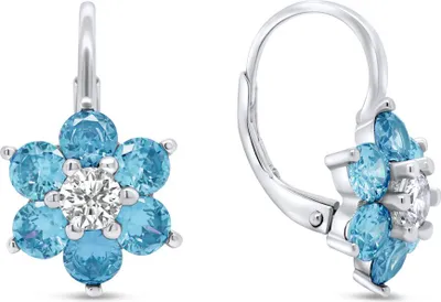 Image de Délicates boucles d'oreilles en argent avec zircones bleus fleurs EA307WAQ